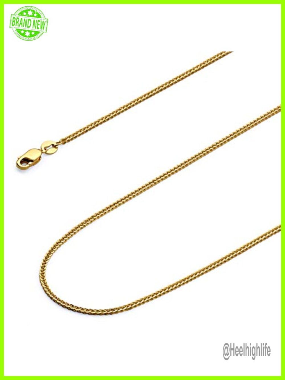 14k Real Gold Braided Square Wheat Chain Necklace Lobster Claw Clasp